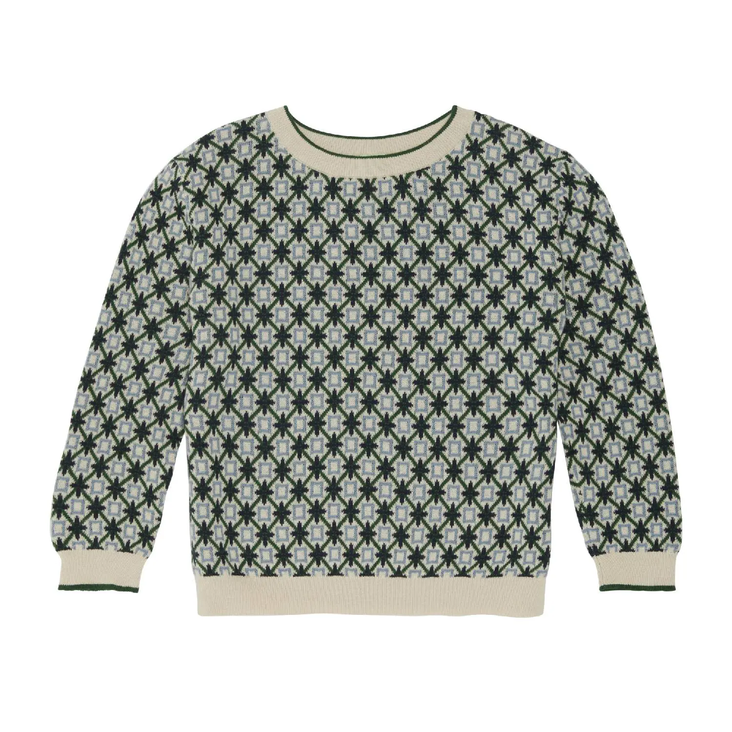 fub_1820ss_ecru_forest Jaquard Blouse, ecru/forest
