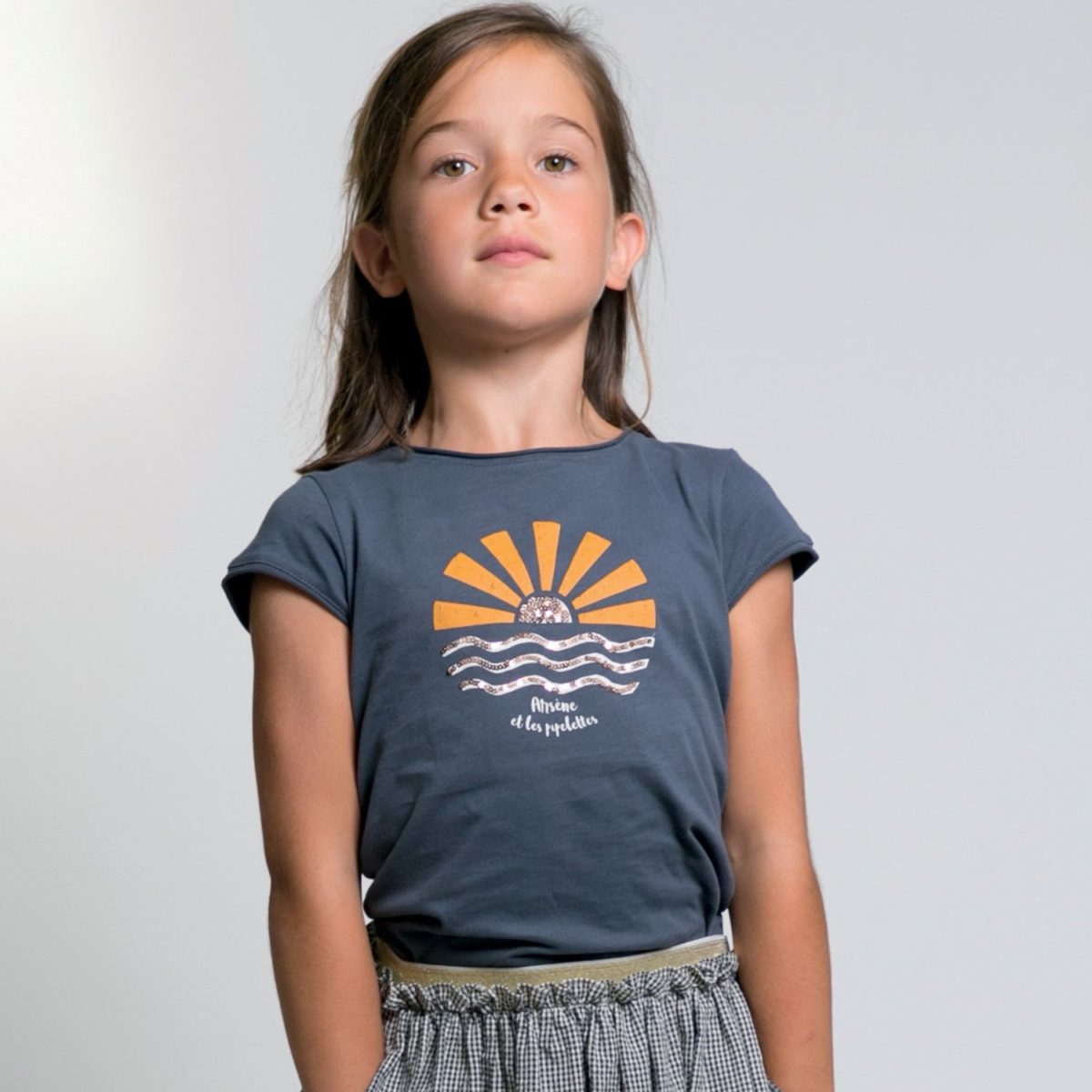 T-Shirt Stacy, aufgehende Sonne mit Pailletten, anthrazit