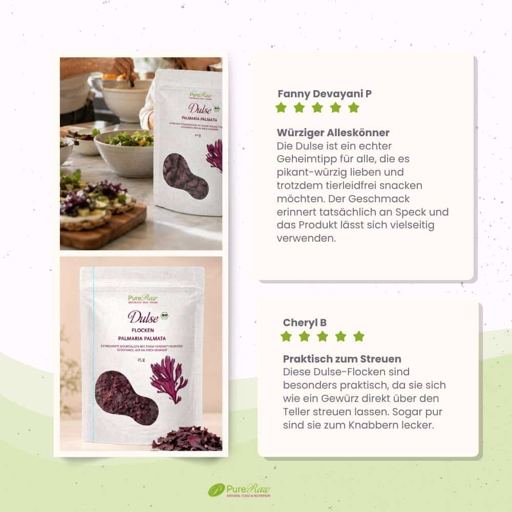 Dulse Flocken, Palmaria palmata, getrocknete Meeresalgen (Bio & Roh) 25 g
