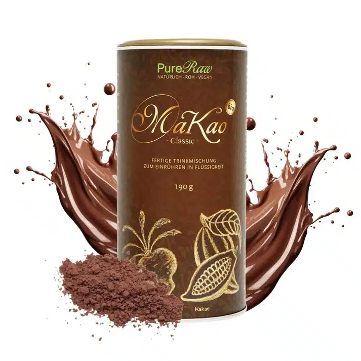 MaKao Classic, kakaohaltiges Getränkepulver mit Macapulver (Bio & Roh), Ideal für Smoothies, Shakes, Chia Pudding oder Overnight Oats, 190 g