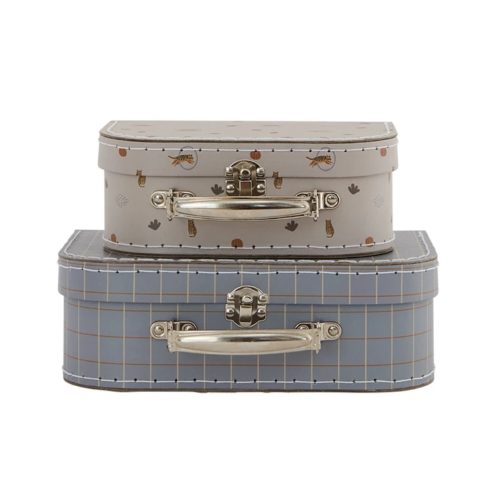 Koffer Mini Tiger & Gitter, Blau / Lehm - The Family Circle