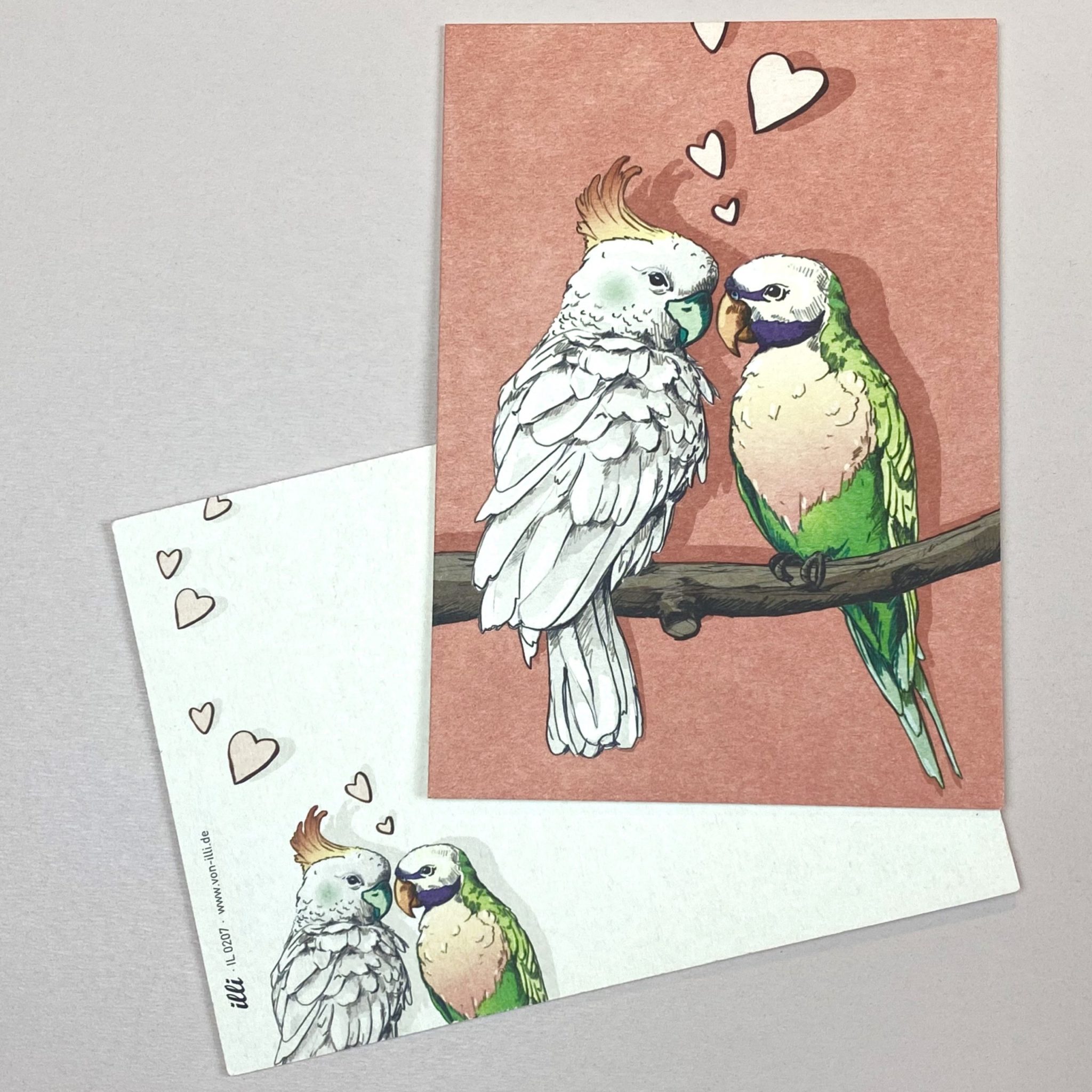 Karte mit verliebten Papageien LOVE "NONI & LOU" von illi