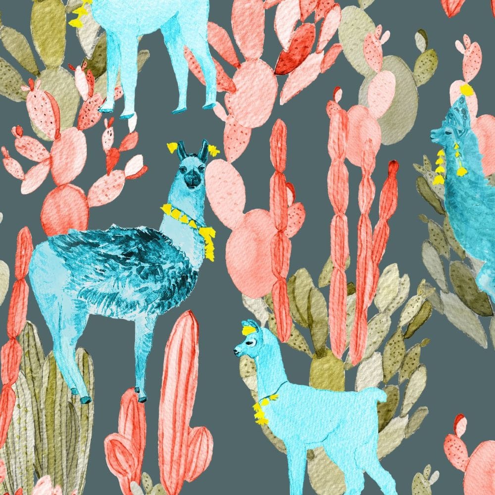 ALTIPLANO_Coral_Lamas_On_Dark_Green_Kariokas
