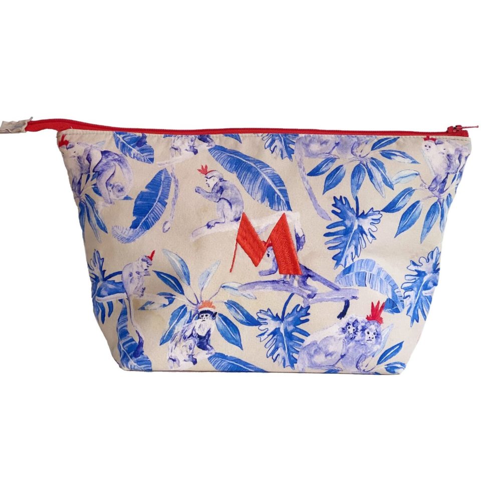 Personalisierte Kosmetiktasche Affen blau, Tribu