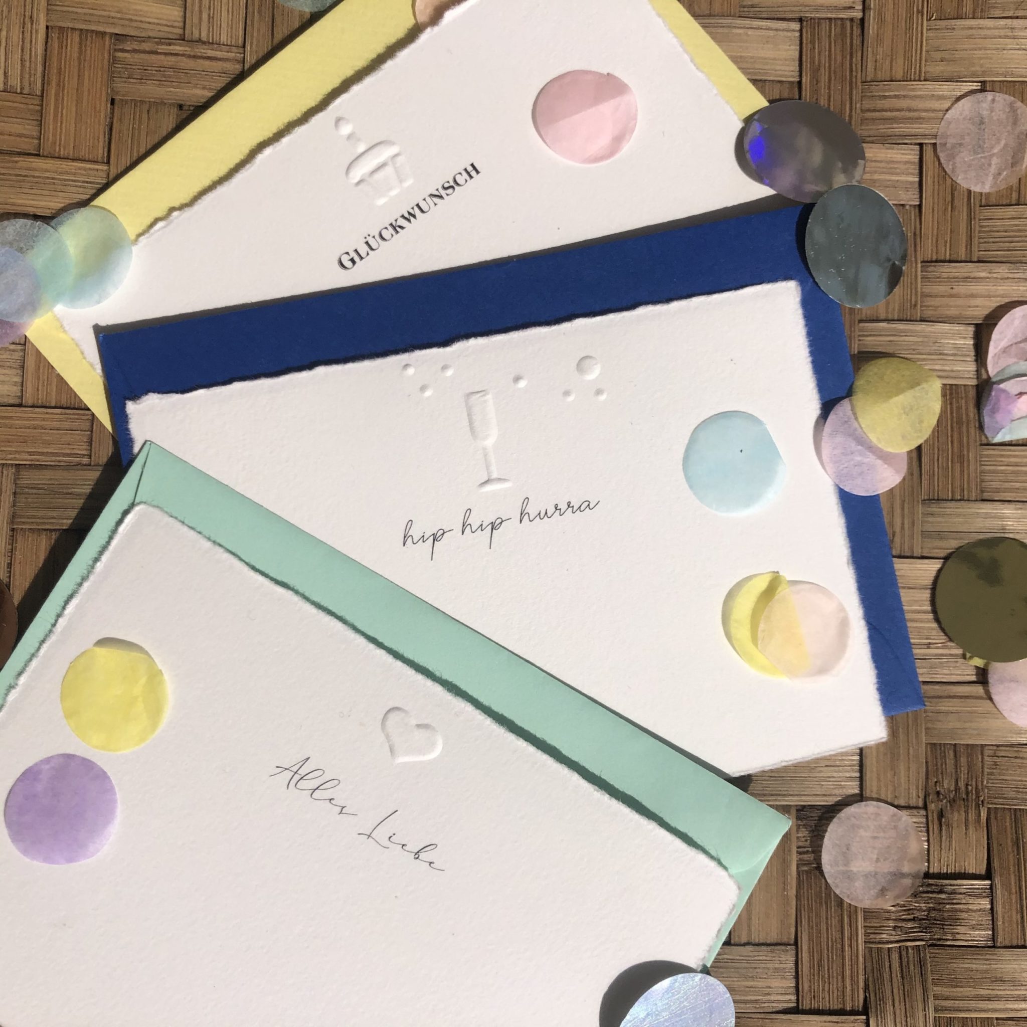 Bütten-Minicards mit Glückwünschen