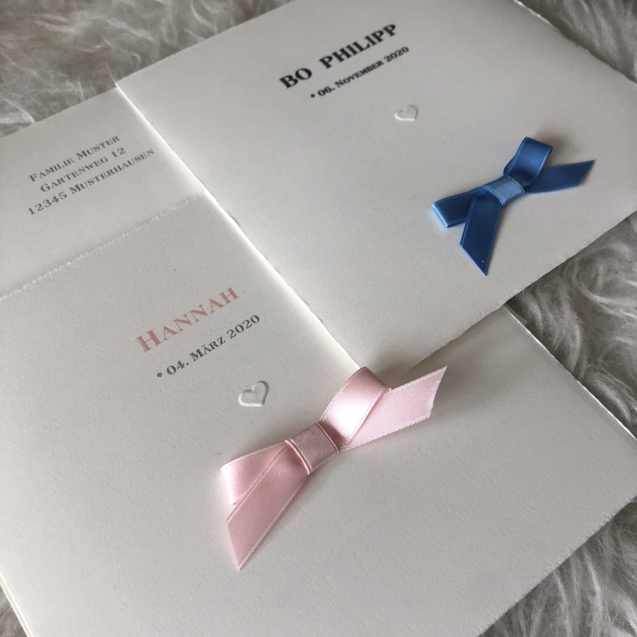 Geburtsanzeigen „Hannah / Bo“, 10er Set