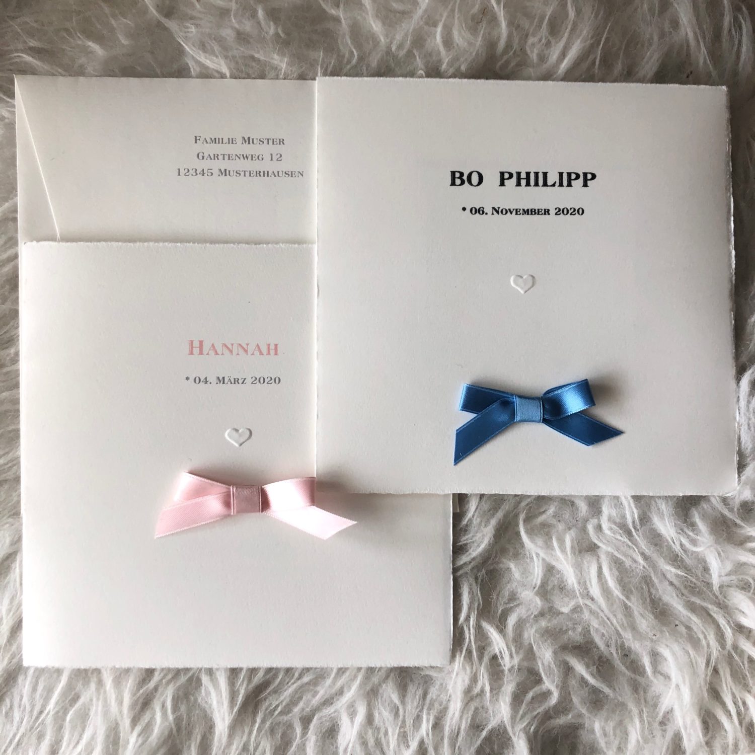Geburtsanzeigen „Hannah / Bo“, 10er Set