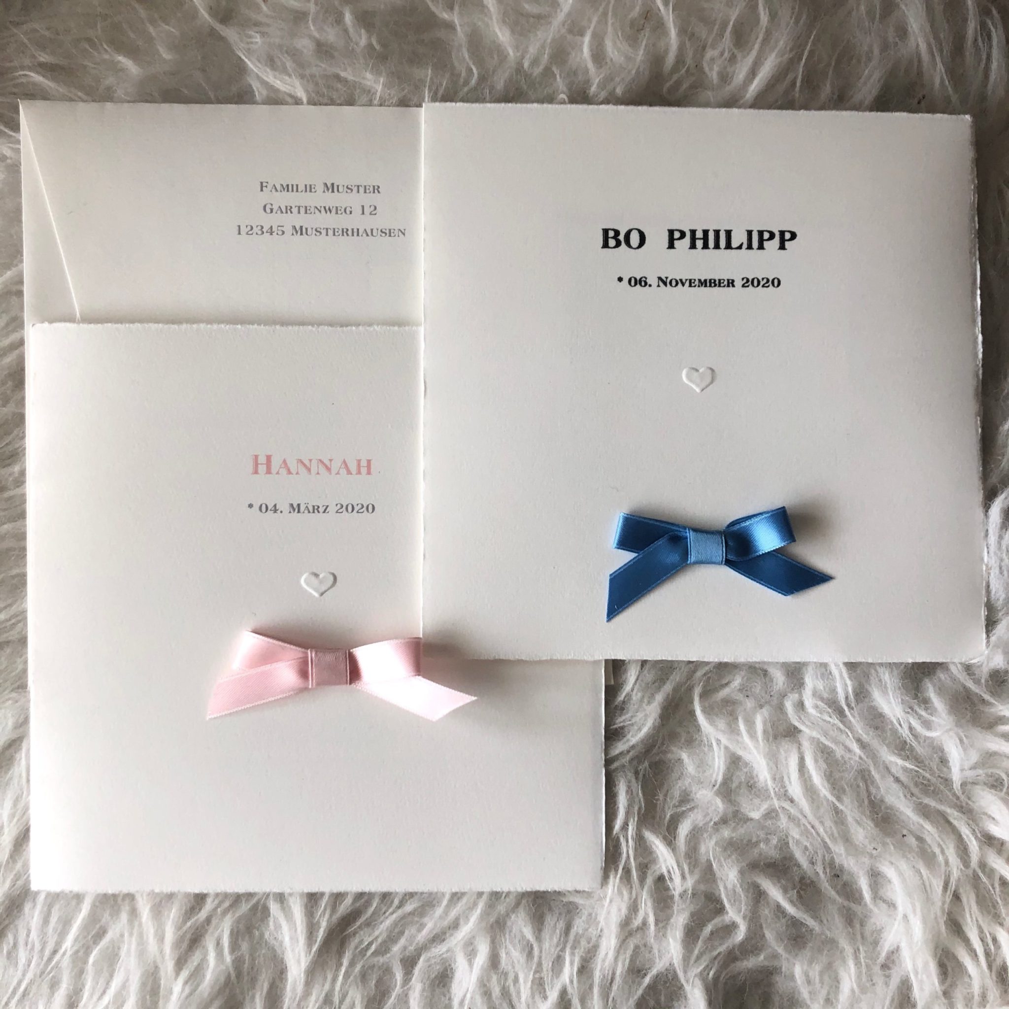 Geburtsanzeigen „Hannah / Bo“, 10er Set