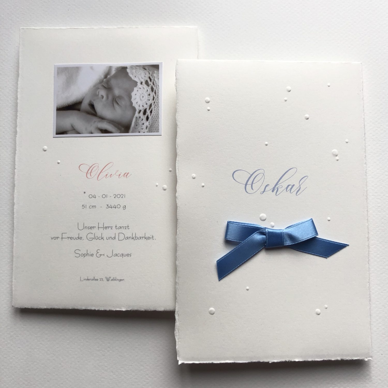 Geburtsanzeige „Oskar/Olivia“, 10er Set