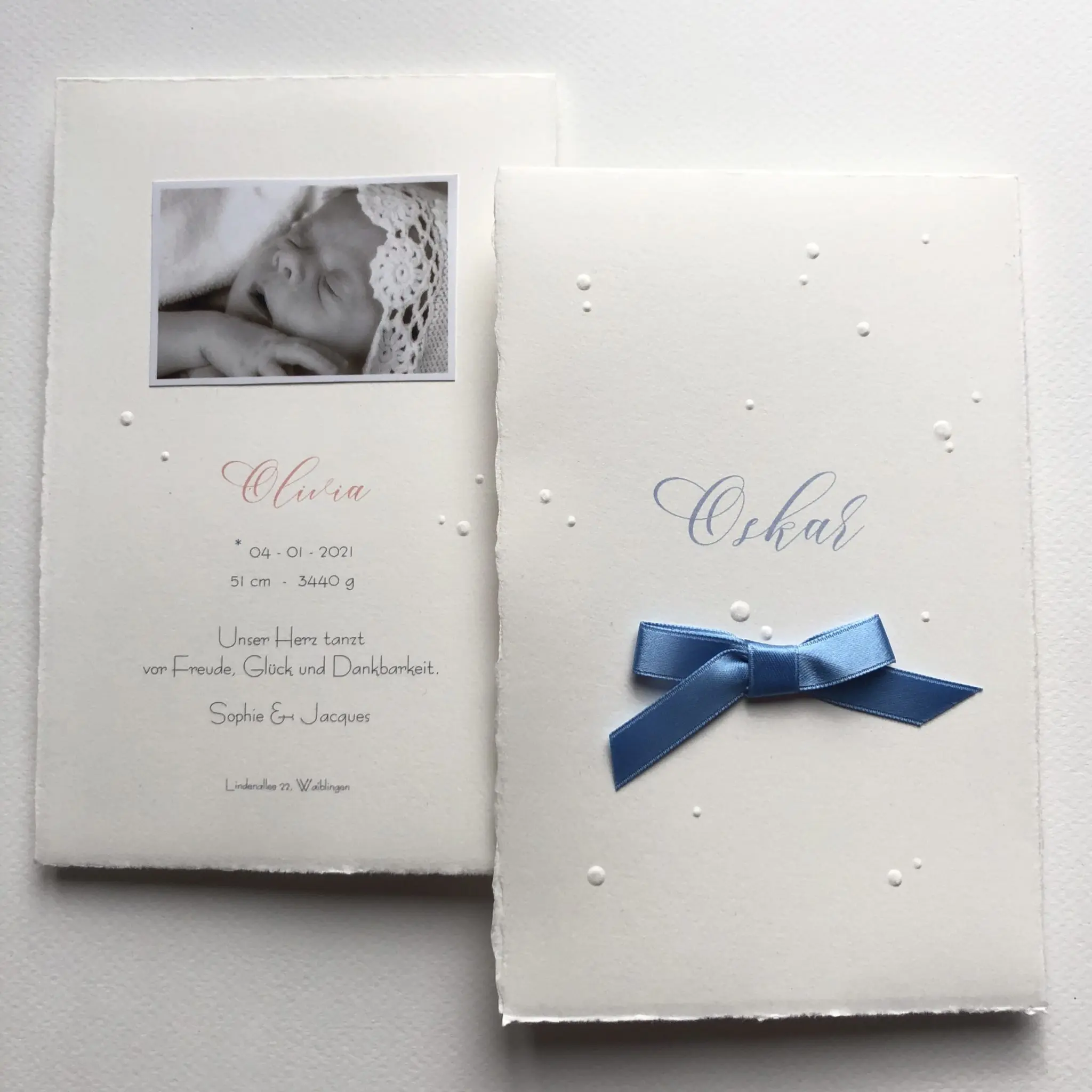 Geburtsanzeige „Oskar/Olivia“, 10er Set