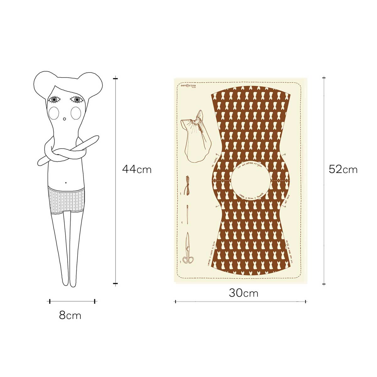 Puppe mit DIY-Kleid, Braun