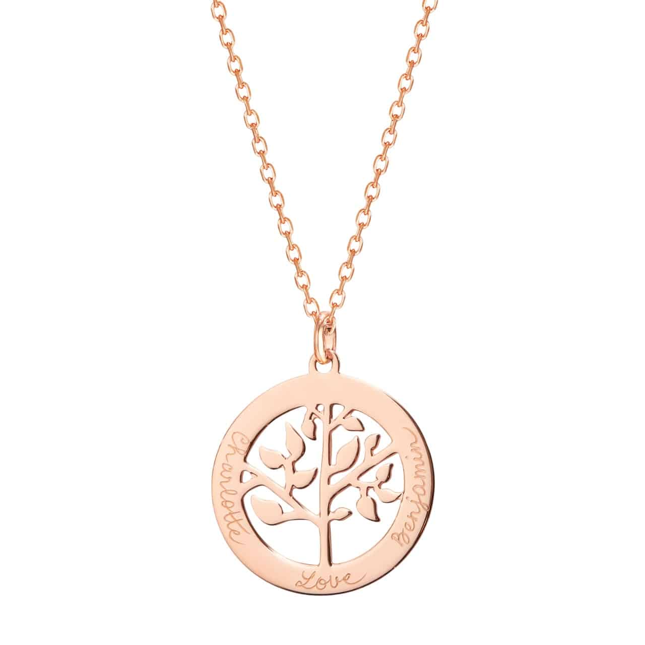 Personalisierte Baum des Lebens Halskette in 18kt Rosévergoldung