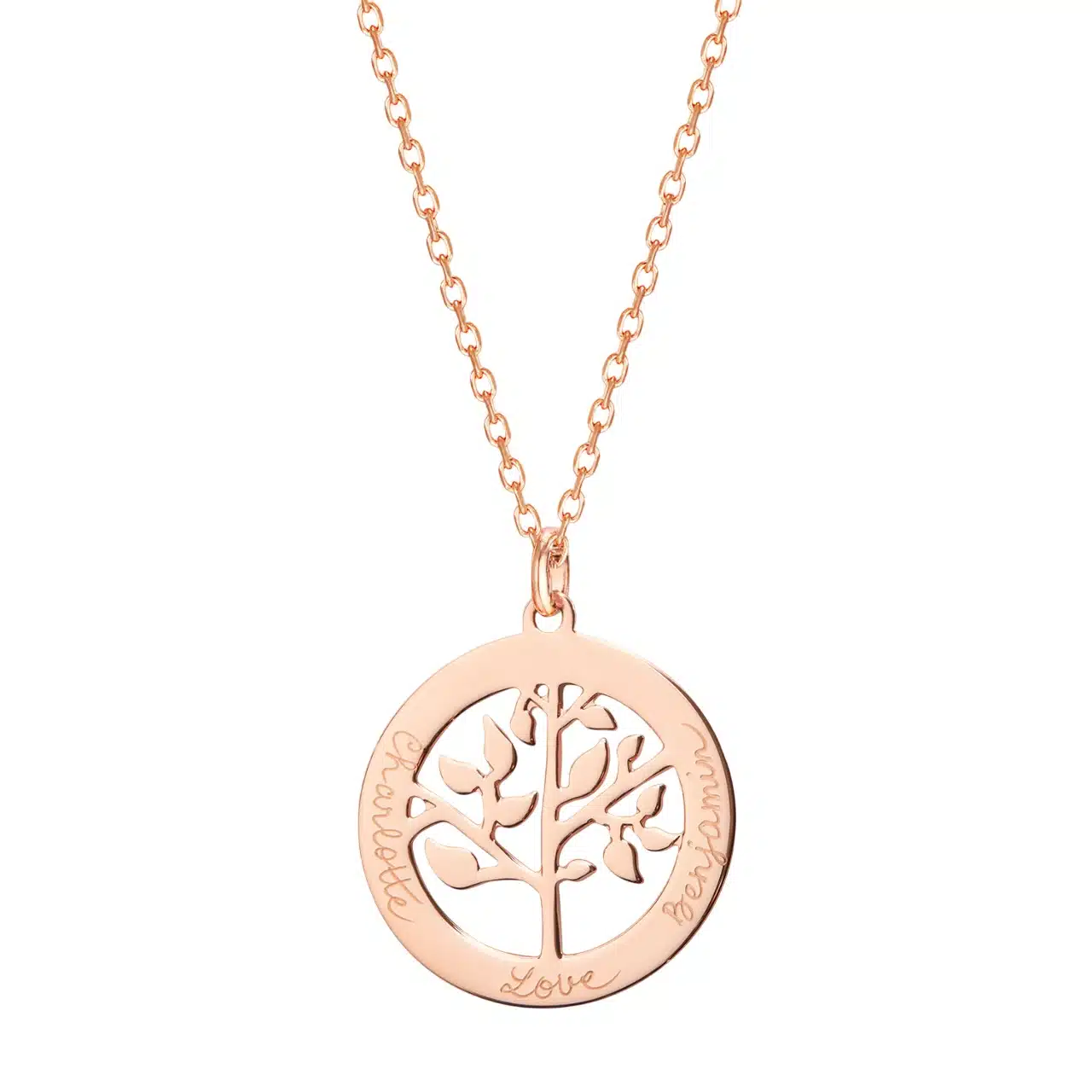 Personalisierte Baum des Lebens Halskette in 18kt Rosévergoldung