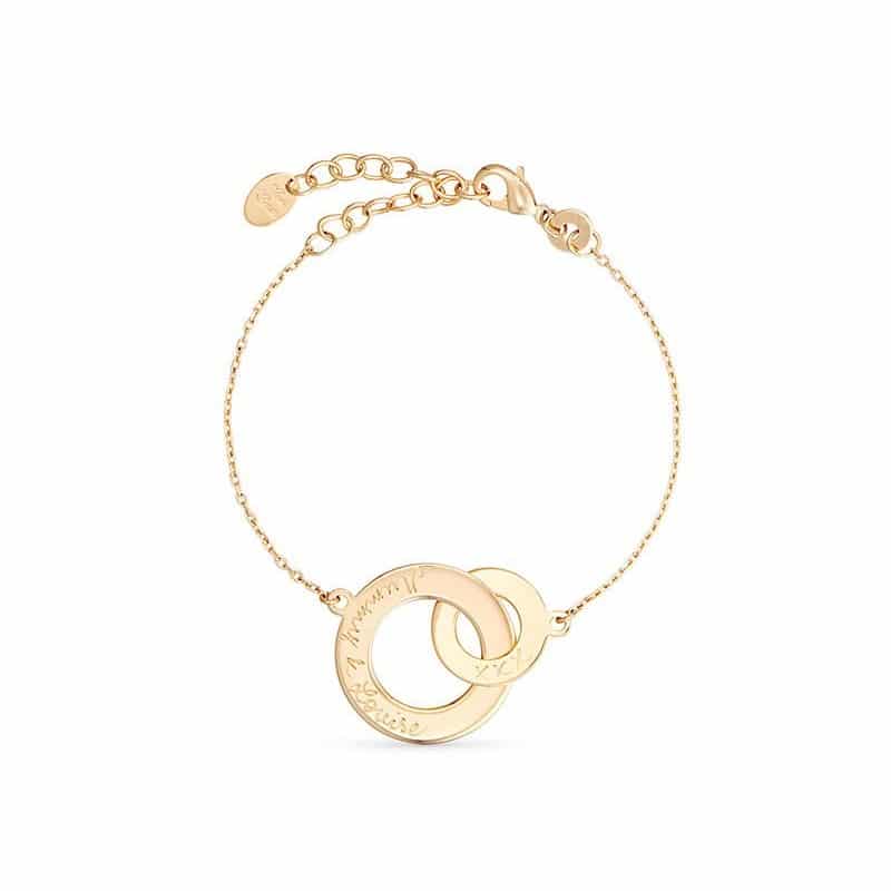 Personalisiertes Armkettchen mit verschlungenen Ringen in 18kt Vergoldung