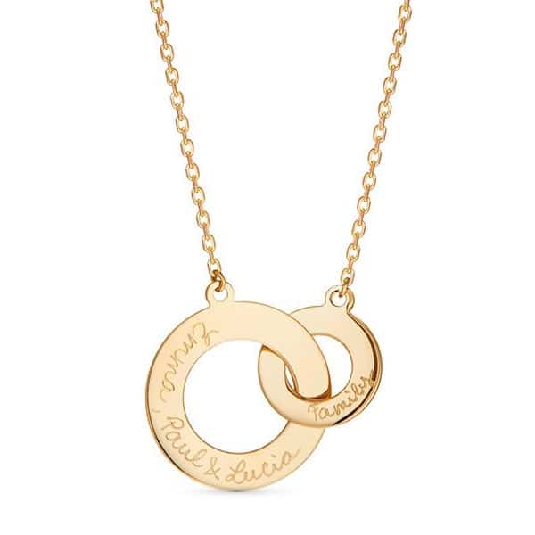 Personalisierte Halskette mit verschlungenen Ringen in 18kt Vergoldung
