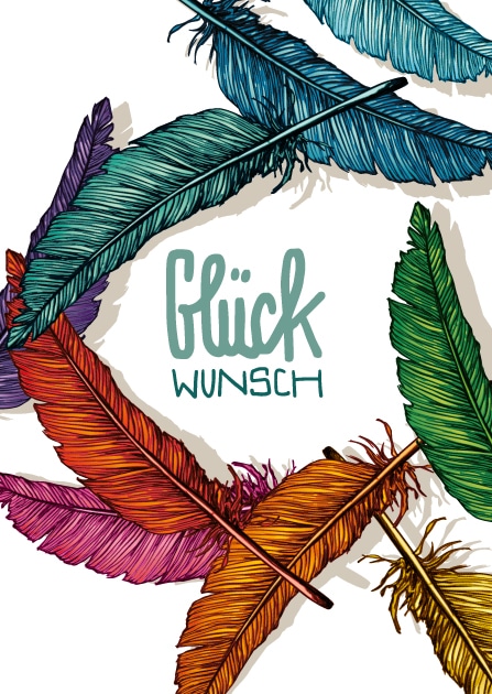 Postkarte Glückwunsch mit Federn "LUMAL" von illi