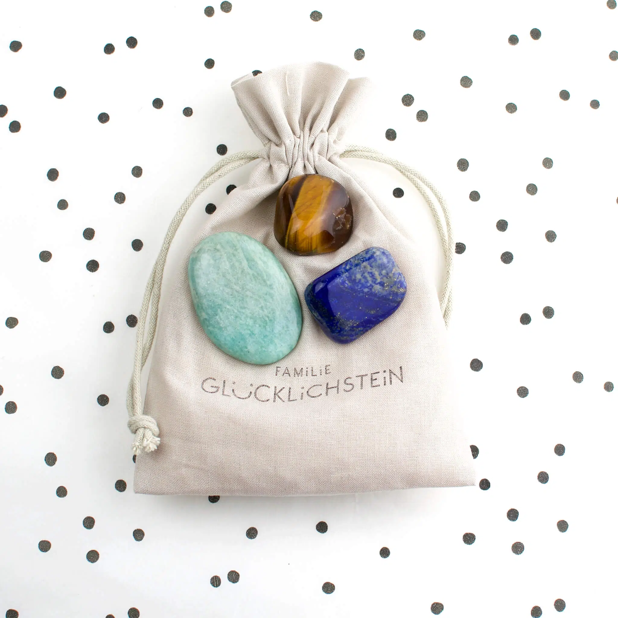 Set aus Tigerauge, Lapislazuli und Amazonit "Team Mut und Zuversicht"