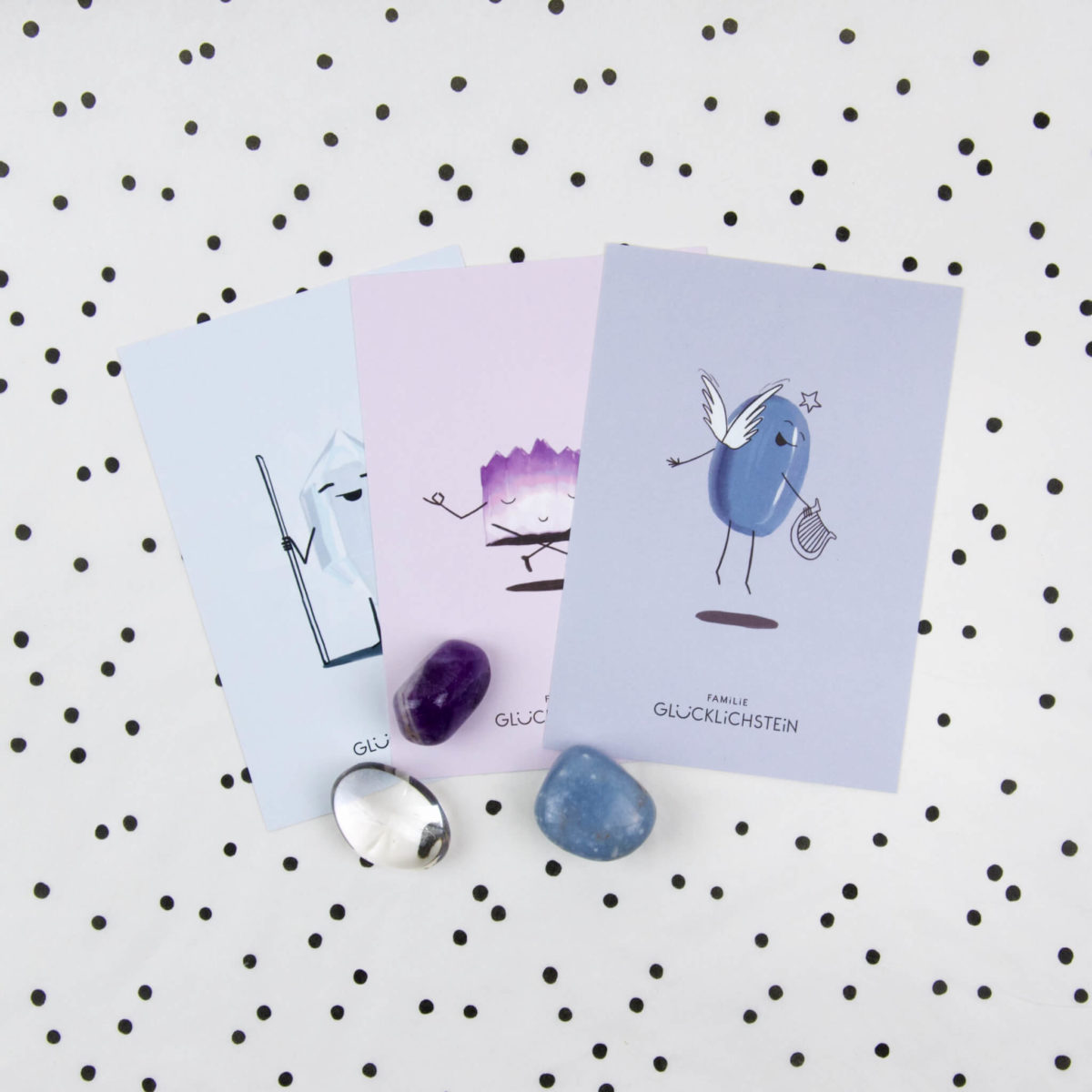 Set aus Angelit, Amethyst und Bergkristall "Team Sicher und Geborgen"