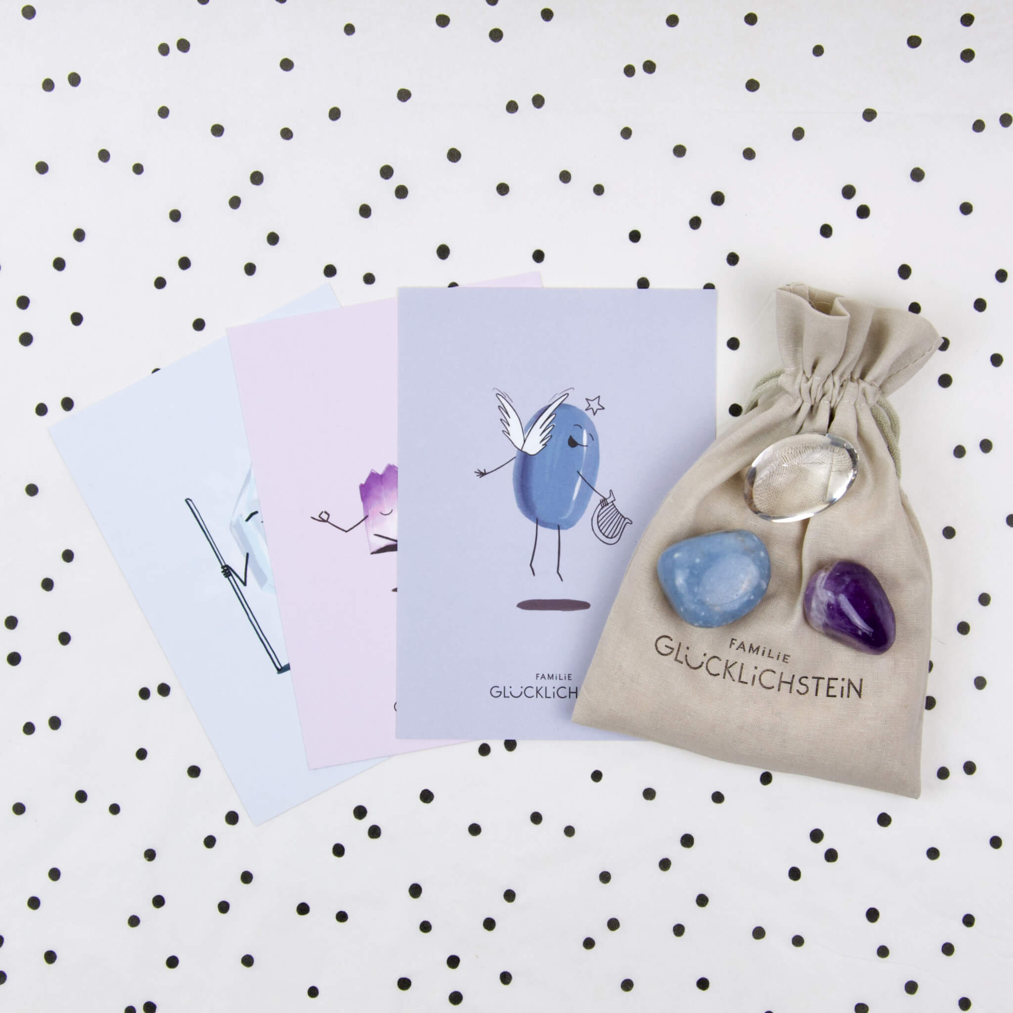 Set aus Angelit, Amethyst und Bergkristall "Team Sicher und Geborgen"