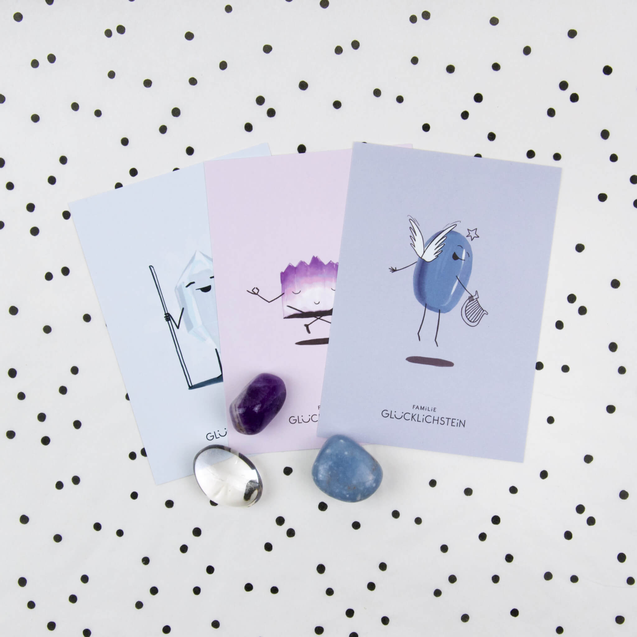Set aus Angelit, Amethyst und Bergkristall "Team Sicher und Geborgen"