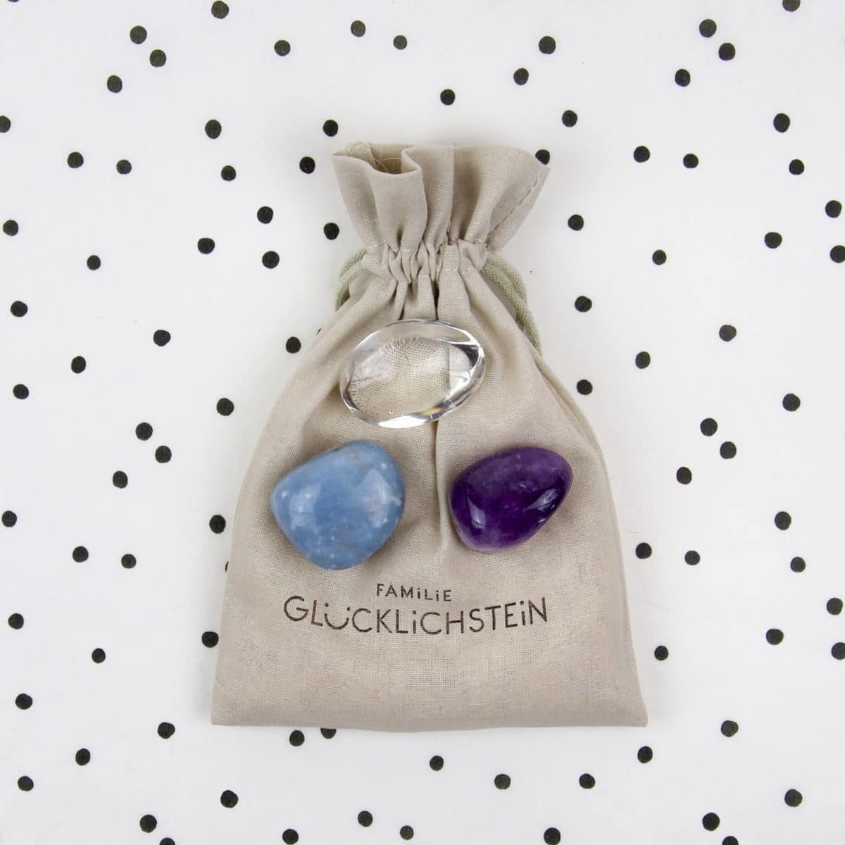 Set aus Angelit, Amethyst und Bergkristall "Team Sicher und Geborgen"
