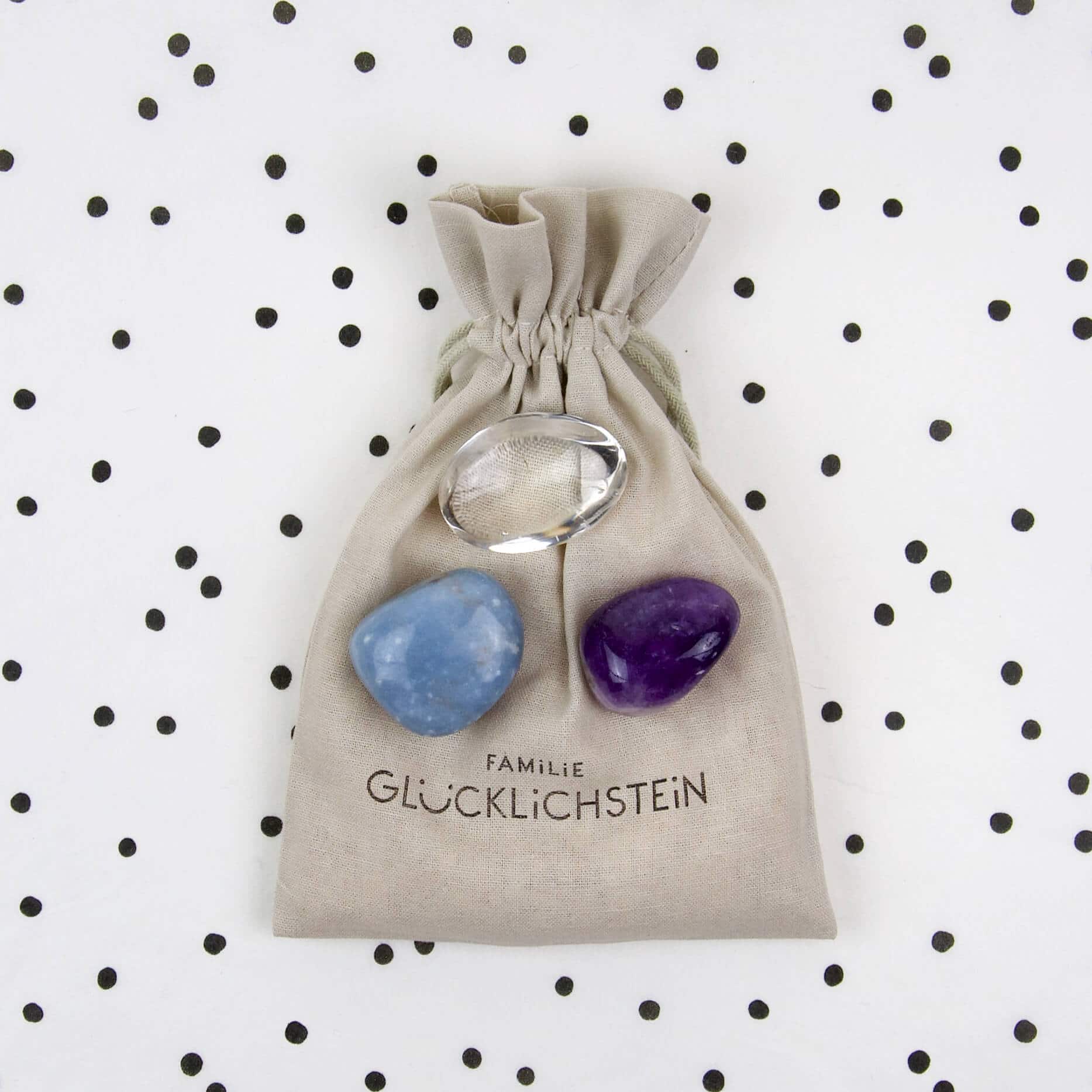 Set aus Angelit, Amethyst und Bergkristall "Team Sicher und Geborgen"
