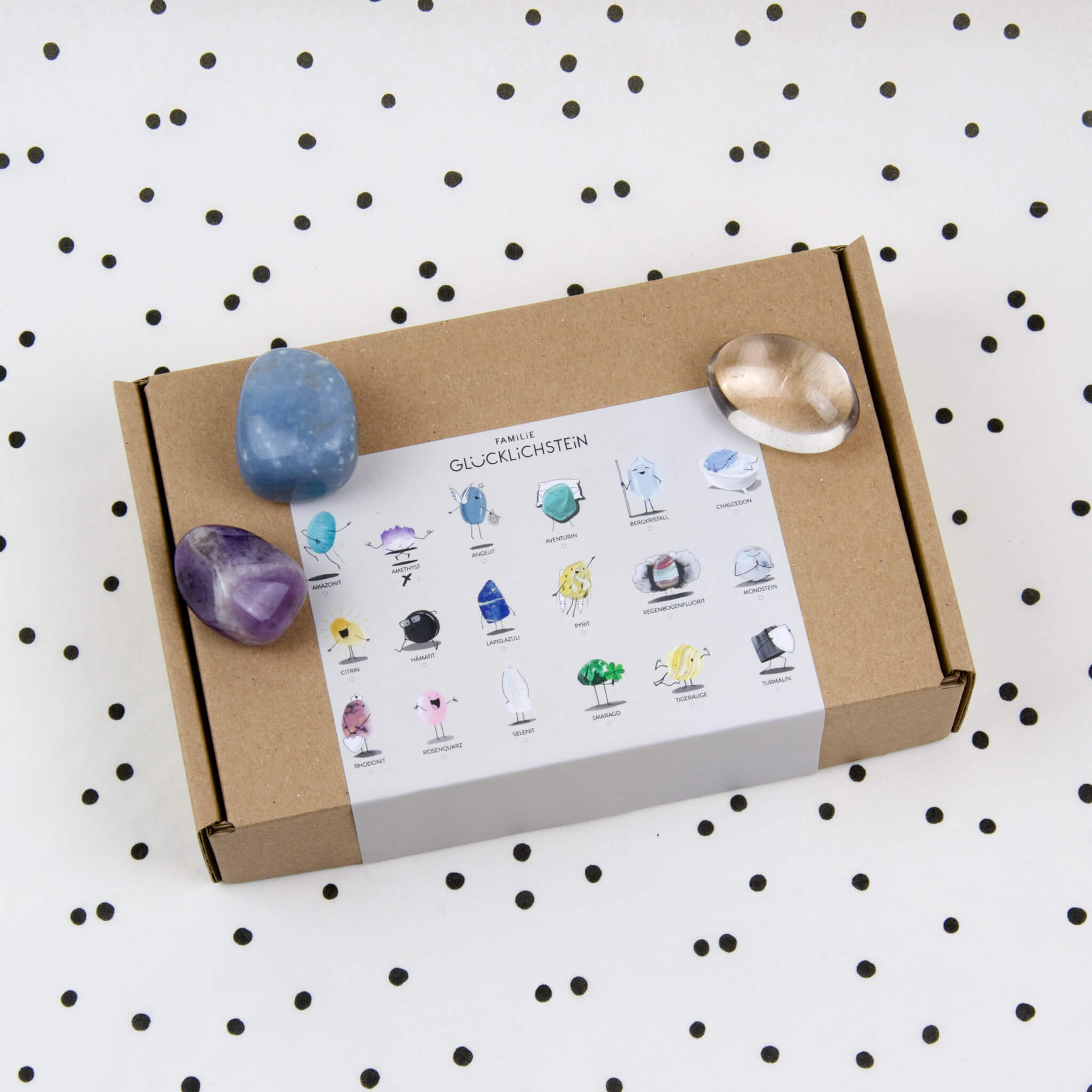 Set aus Angelit, Amethyst und Bergkristall "Team Sicher und Geborgen"