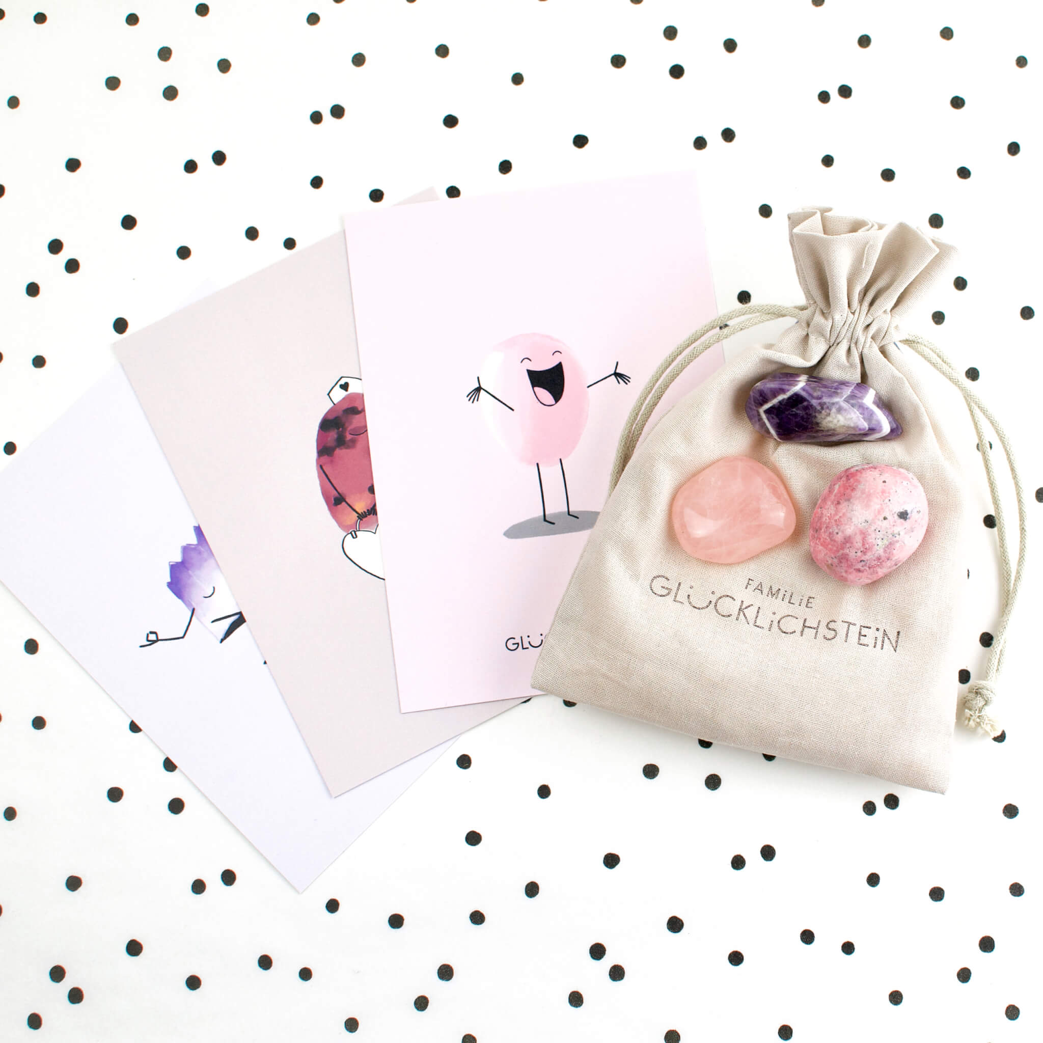 Set aus Rosenquarz, Rhodonit, Amethyst "Team Liebe und Trost"