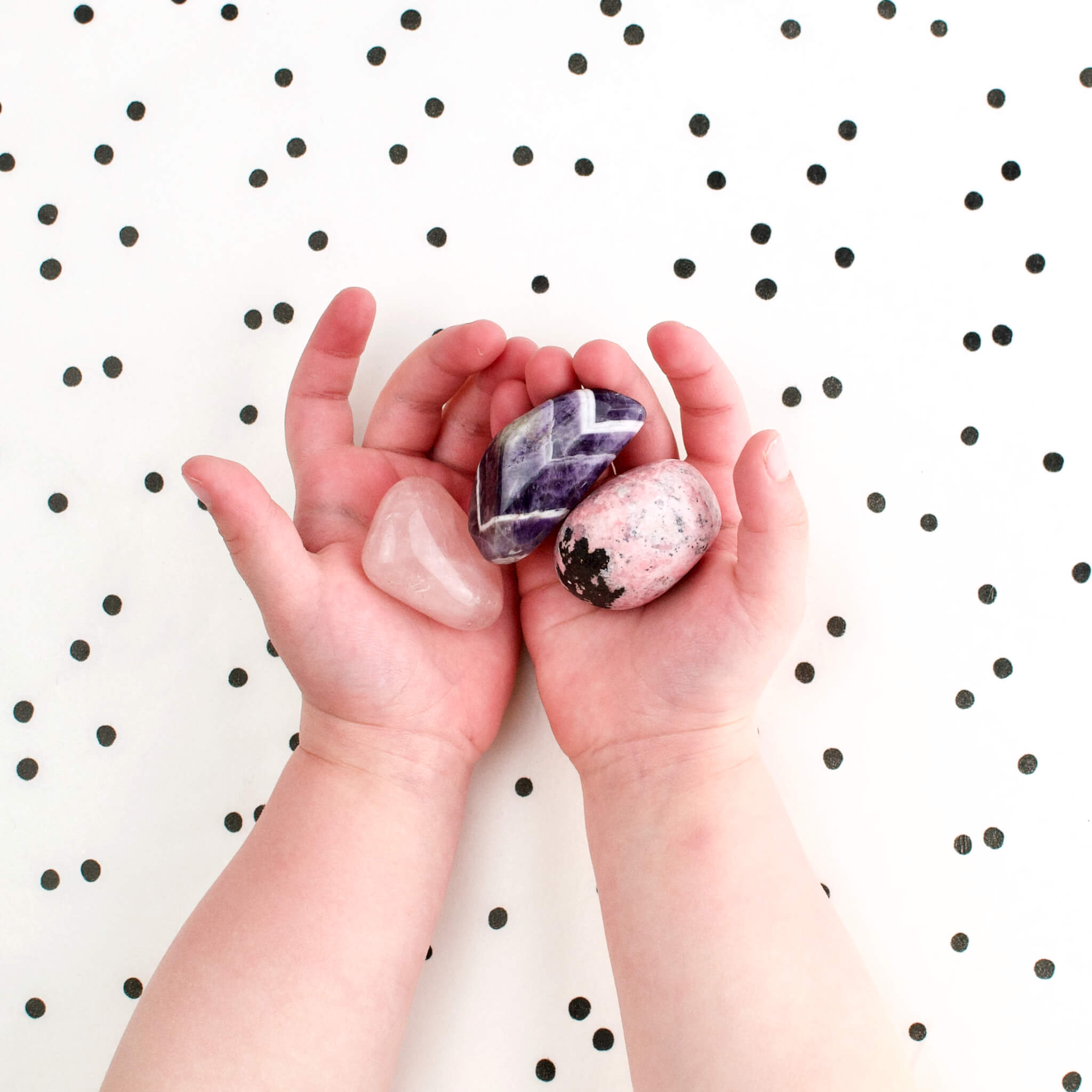Set aus Rosenquarz, Rhodonit, Amethyst "Team Liebe und Trost"