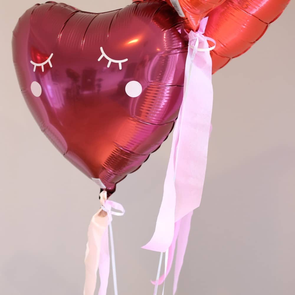 Herzen Rot Cute Eyes, 3er Ballonset mit Helium befüllt