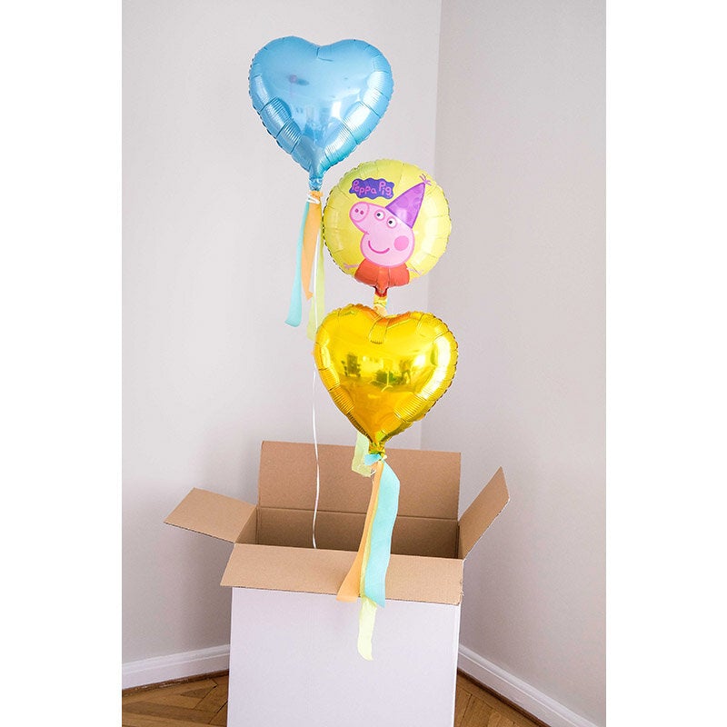 Partyhut Peppa Wutz, 3er Ballonset mit Helium befüllt