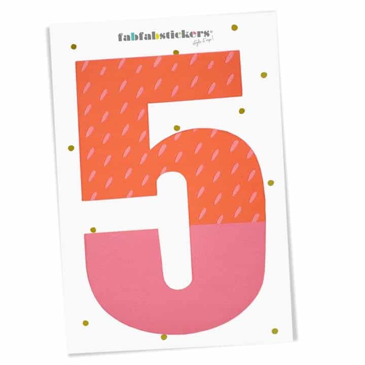 Bügelzahl 5, Pink Koralle