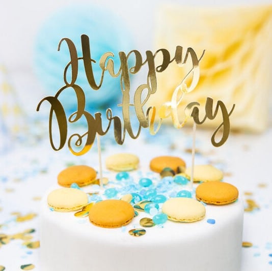 Happy Birthday Cake Topper, Gold