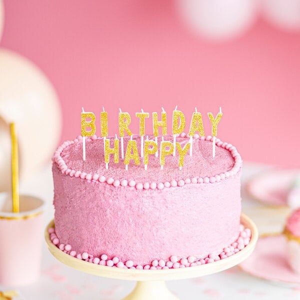 Happy Birthday Kuchenkerzen, Gold Glitzer