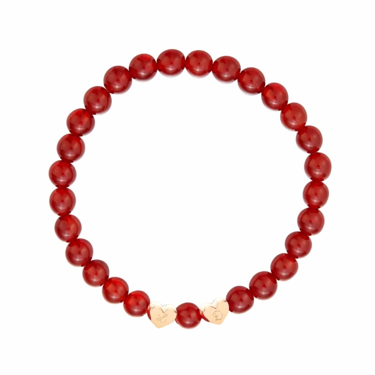Personalisiertes Halbedelsteinarmband mit herzförmigen Beads in 18kt Vergoldung, Rot