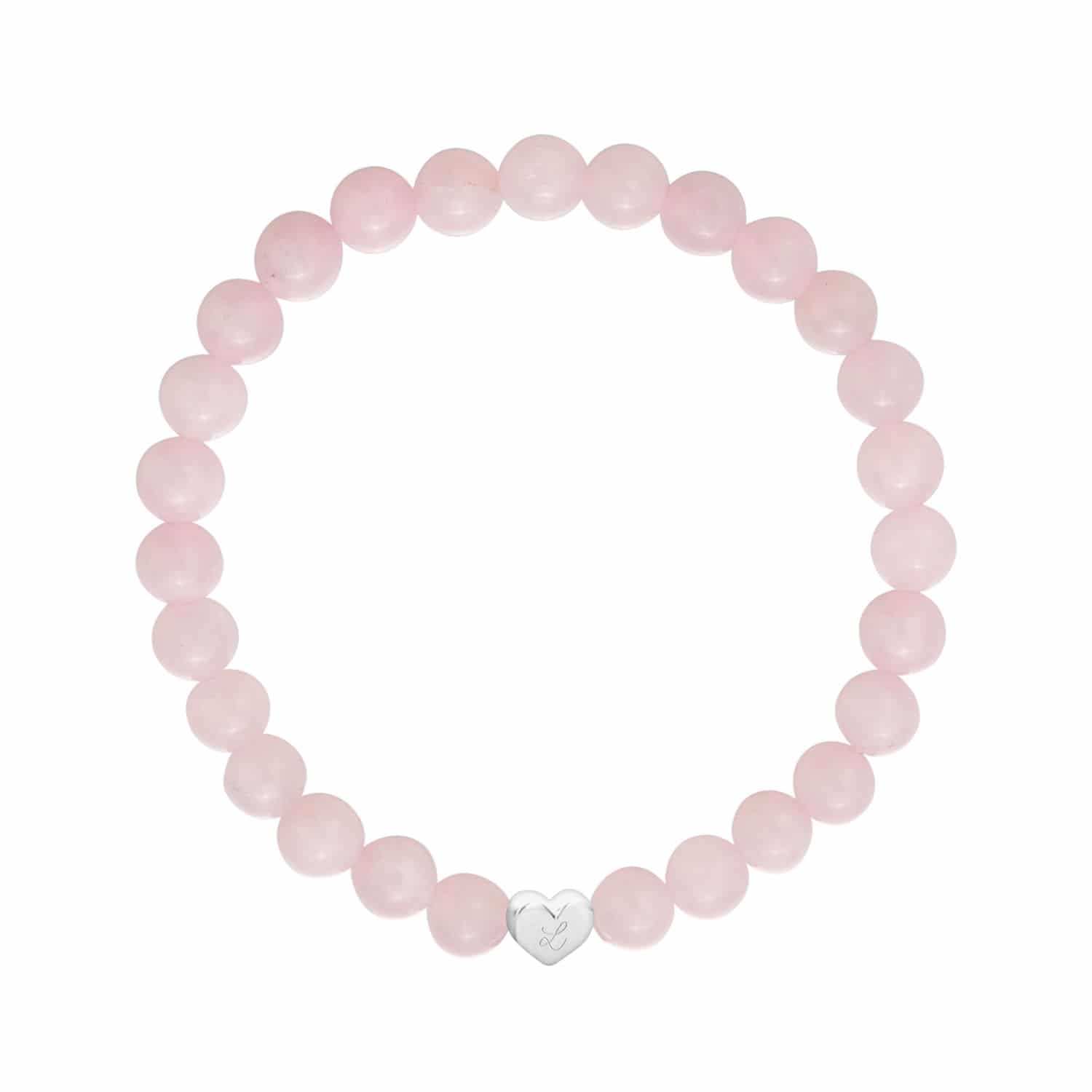Personalisiertes Halbedelsteinarmband mit herzförmigen Beads in 925er Sterlingsilber, Rose