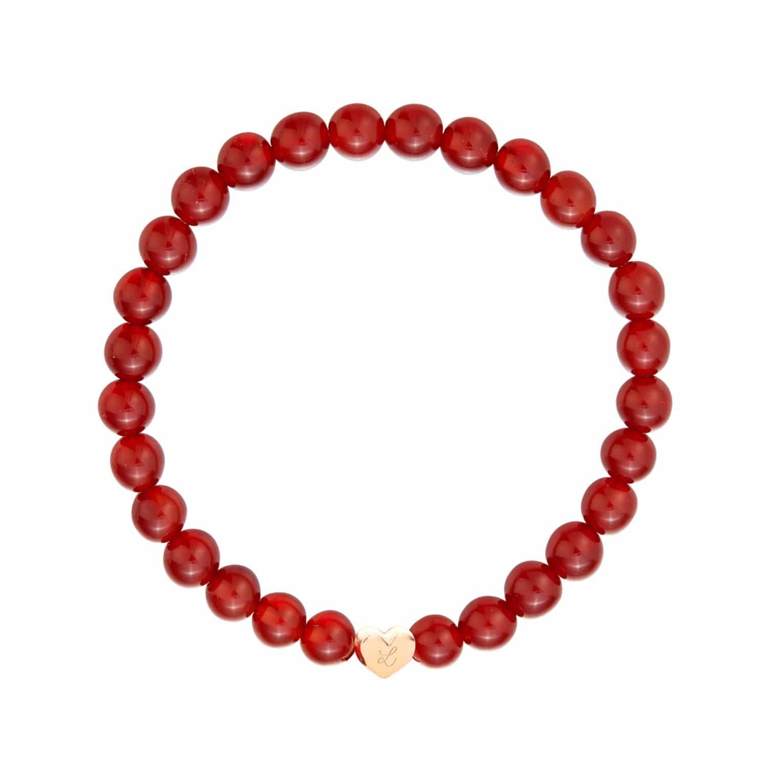 Personalisiertes Halbedelsteinarmband mit herzförmigen Beads in 18kt Vergoldung, Rot