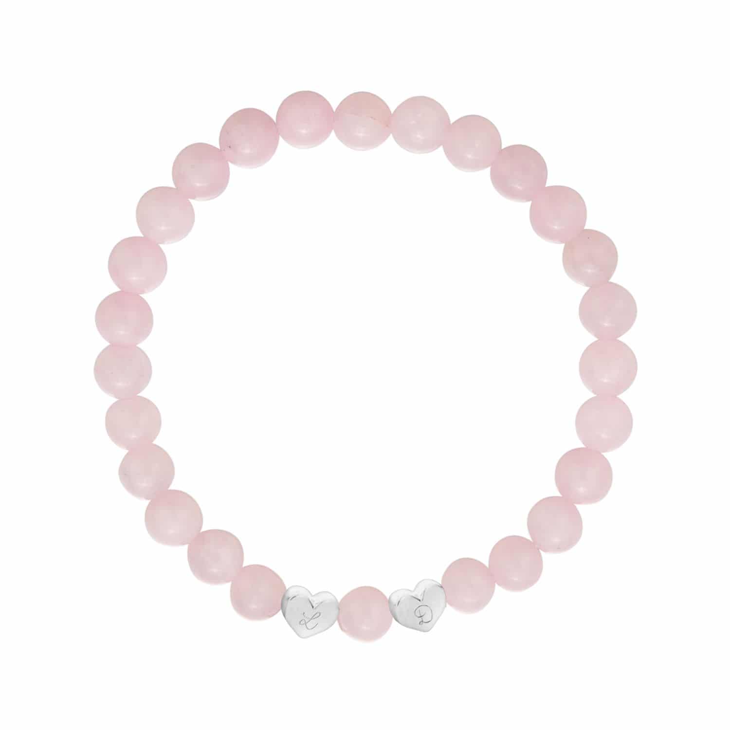 Personalisiertes Halbedelsteinarmband mit herzförmigen Beads in 925er Sterlingsilber, Rose