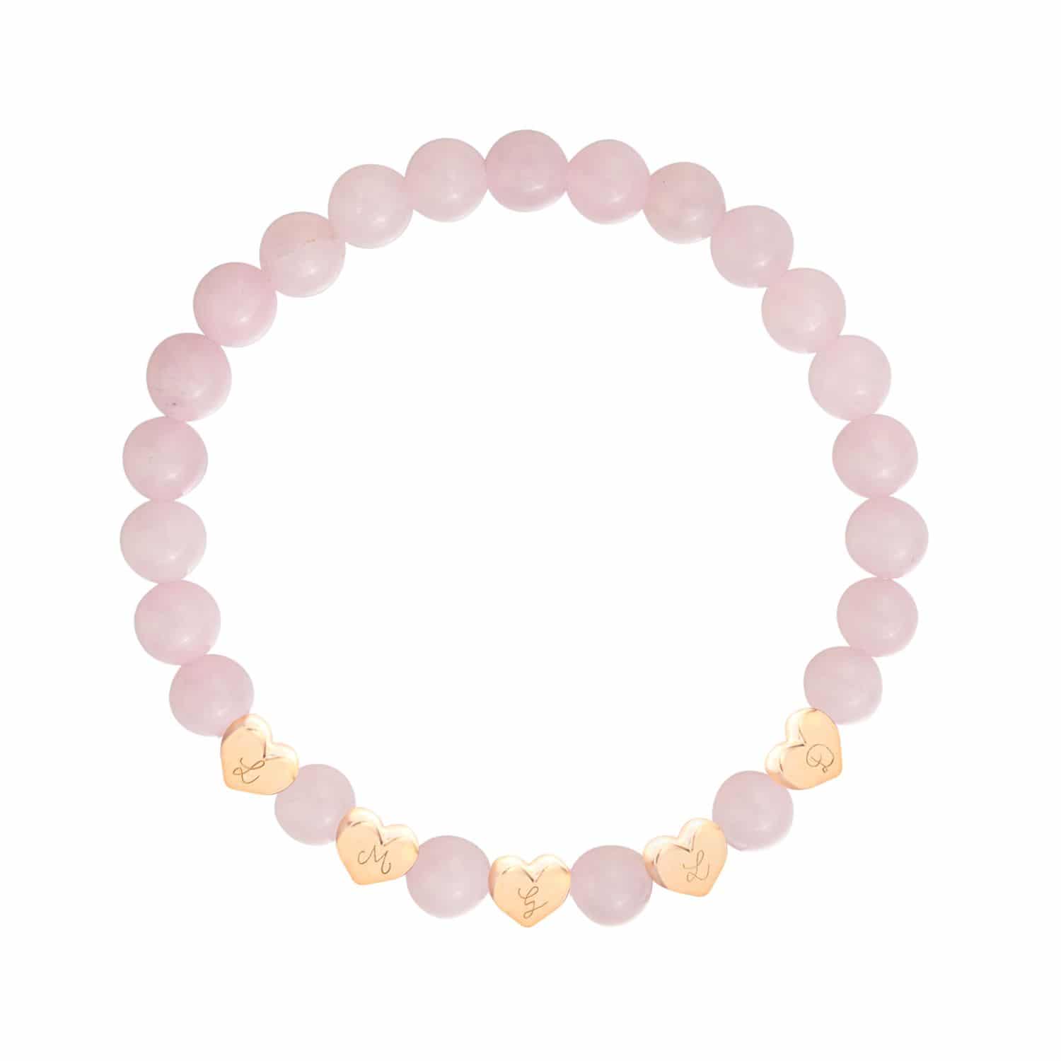 Personalisiertes Halbedelsteinarmband mit herzförmigen Beads in 18kt Vergoldung, Rose