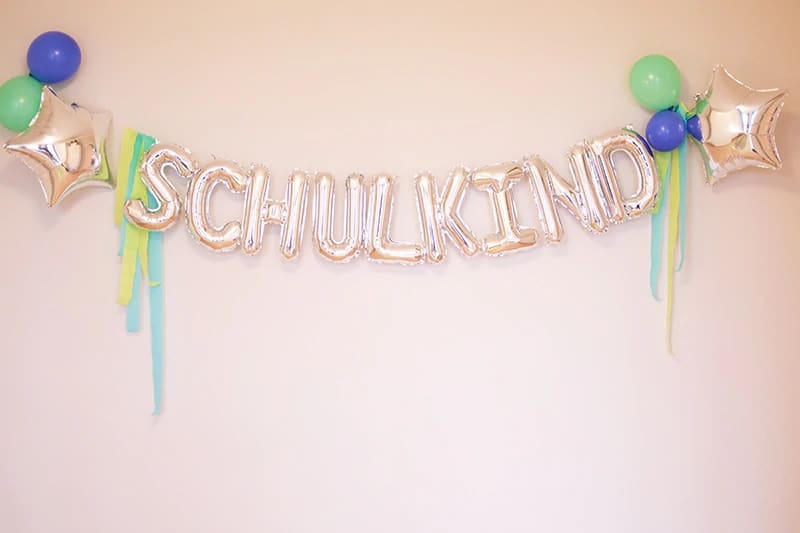 Schulkind Girlande, Silber/Blau/Grün