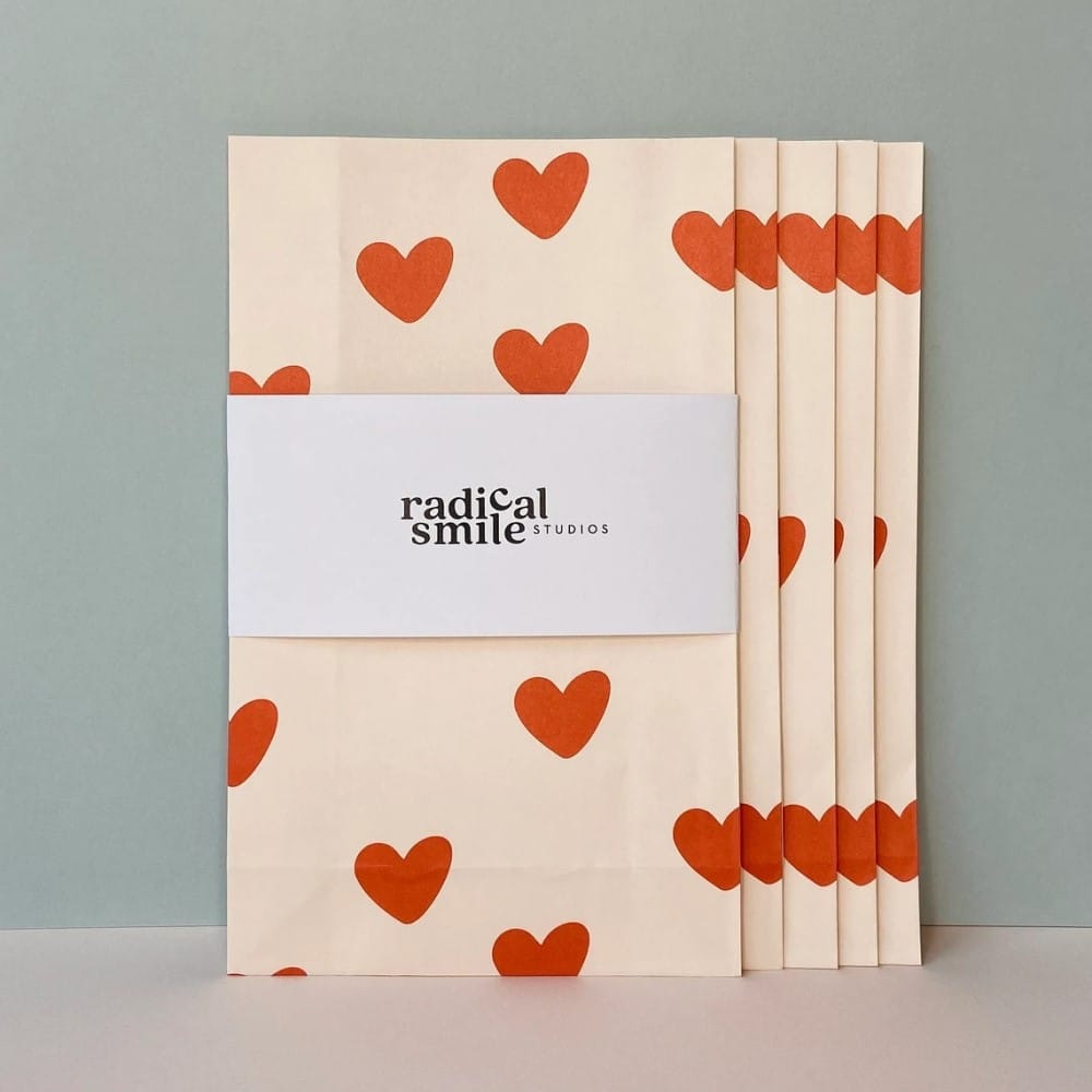 5 Geschenktüten M "Blockbottombags" Herzen