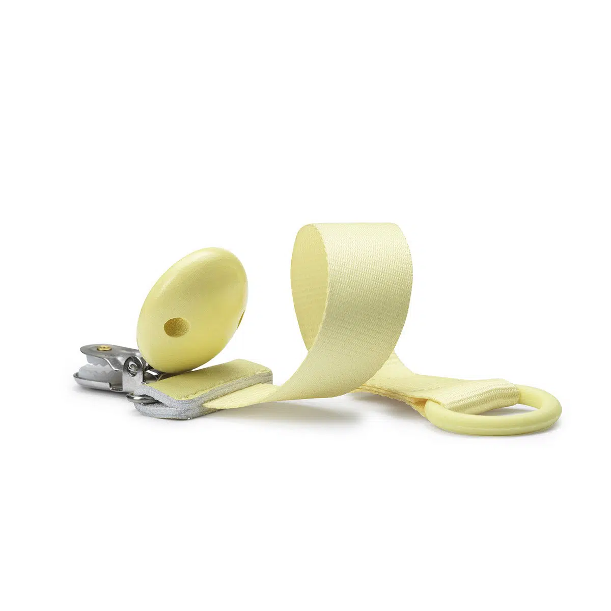 Schnullerband mit Holzdetail, Sunny Day Yellow
