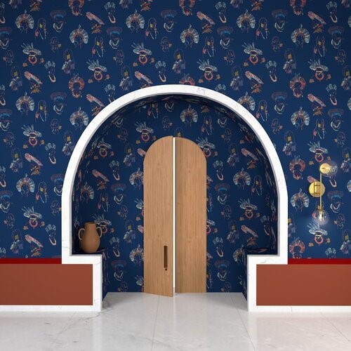 Tapete Cinco, Indians on Dark Blue