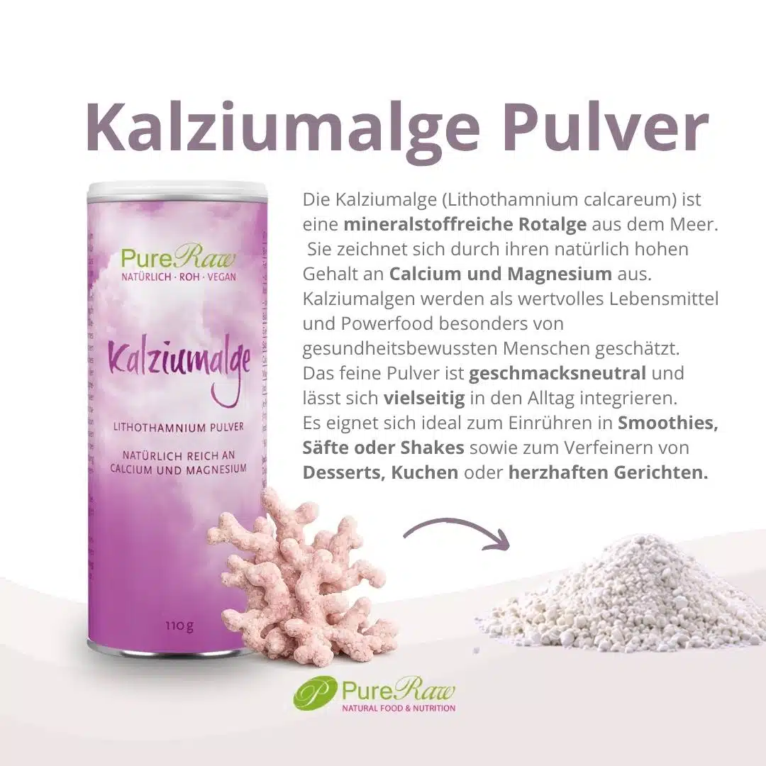 Kalziumalge, Lithothamnium Pulver (Roh), natürlich reich an Calcium und Magnesium, zum Backen oder Mixen, 110 g
