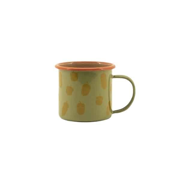 Tasse aus Emaille, Eichel Grün