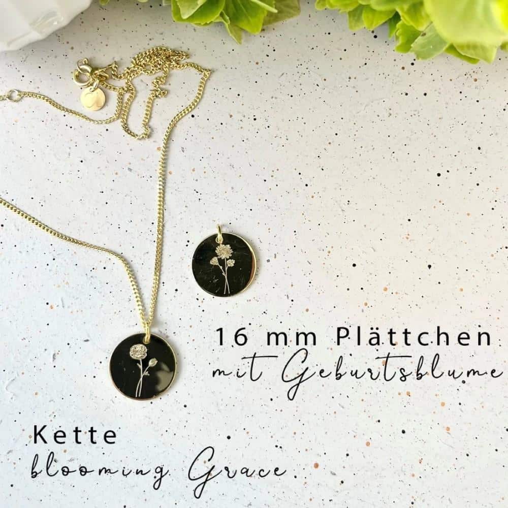Kette "blooming Grace" mit Geburtsblume, Plättchen 16 mm