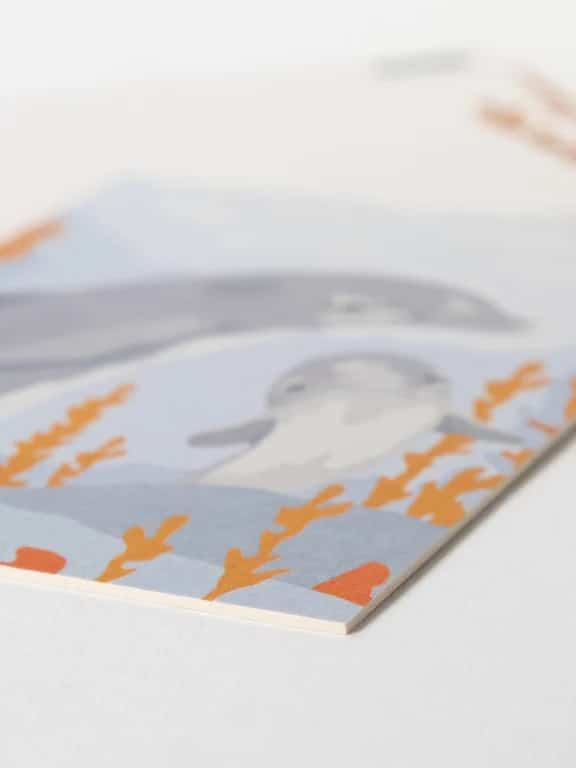 Postkarte Kunstdruck, Delfinmama und Baby