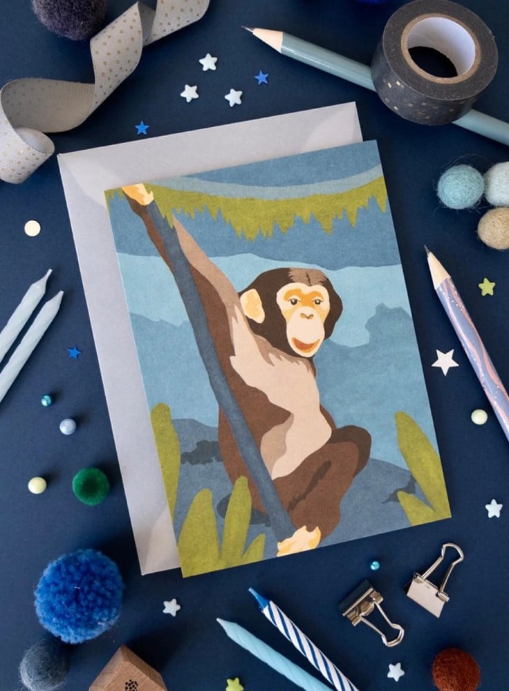Postkarte Kunstdruck, Schimpanse