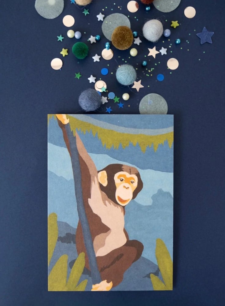 Postkarte Kunstdruck, Schimpanse