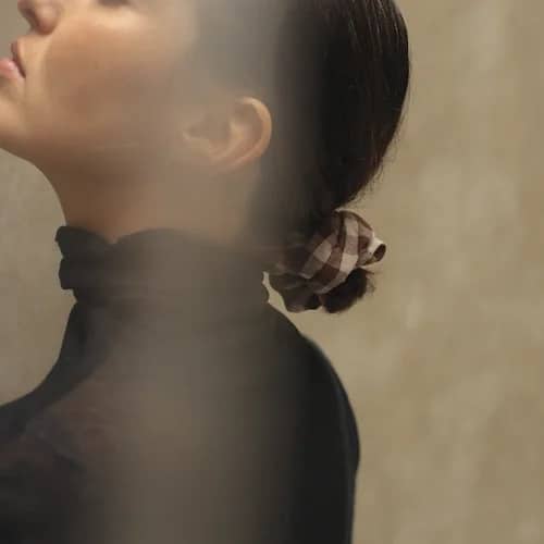 Scrunchie Leinen, Check Brown